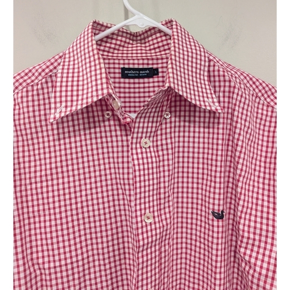 Southern Marsh Pinky Red And White Gingham Cotton Button Down Size Large - Picture 2 of 6